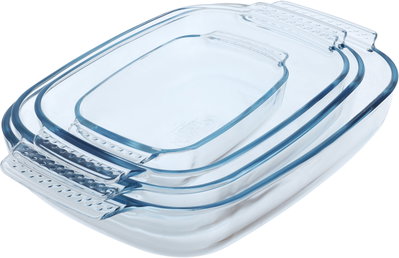 طقم صواني زجاج بايركس، 4 قطع، مستطيل - شفاف product image 2