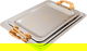 Al Saif Gallery steel tray set with a gold handle, 3 pieces, rectangular, engraved - silver product image 1