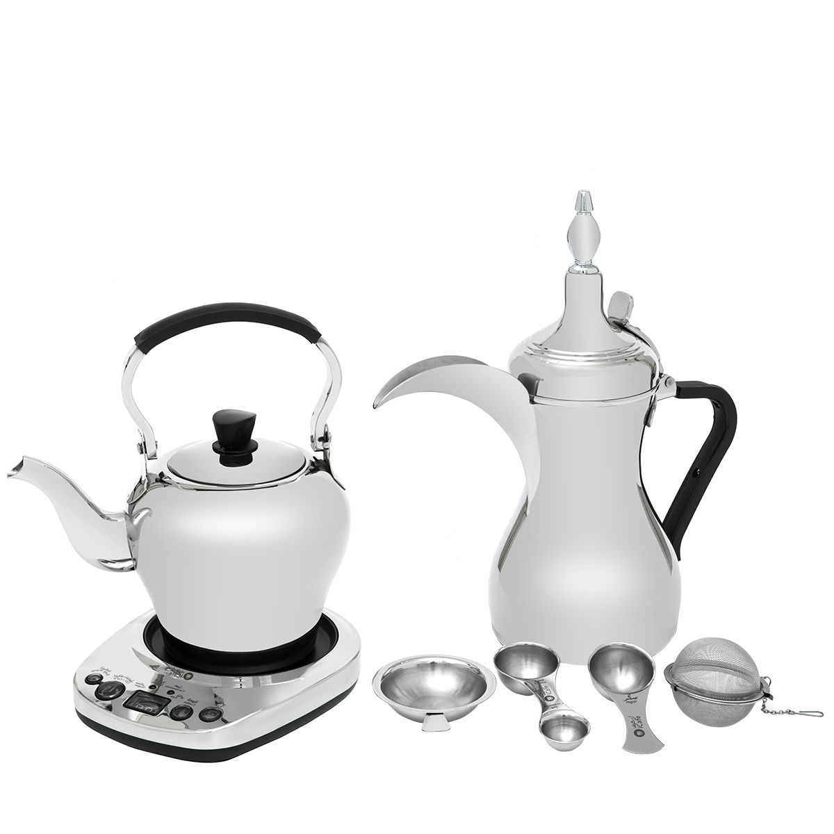 طقم اي كيف الكهربائي إديسون، 1200 واط، استيل (دلة 0.85 لتر+ابريق 1لتر) - فضي product image