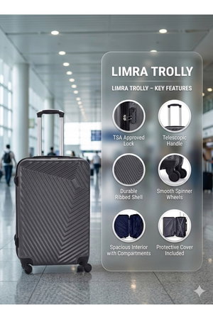 Limra OT-2023 Limra ABS Luggage Set, 3 Sizes, 4 Wheels, 360 Degree Rotating - Dark Gray product image 2