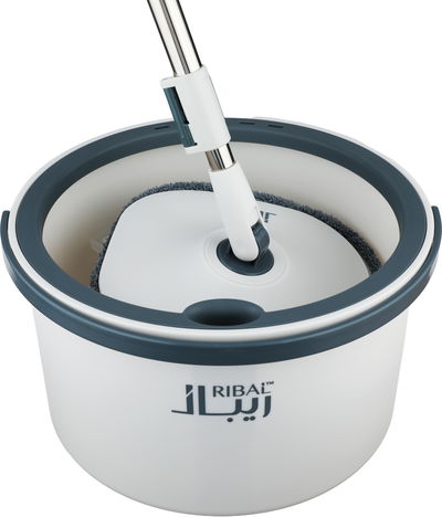 طقم ممسحة أرضيات ريبال ماجيك، دائري، عصا استيل 160 سم، 2 فرشاه تنظيف، 2 قطعة حذاء - أبيض رمادي product image 2