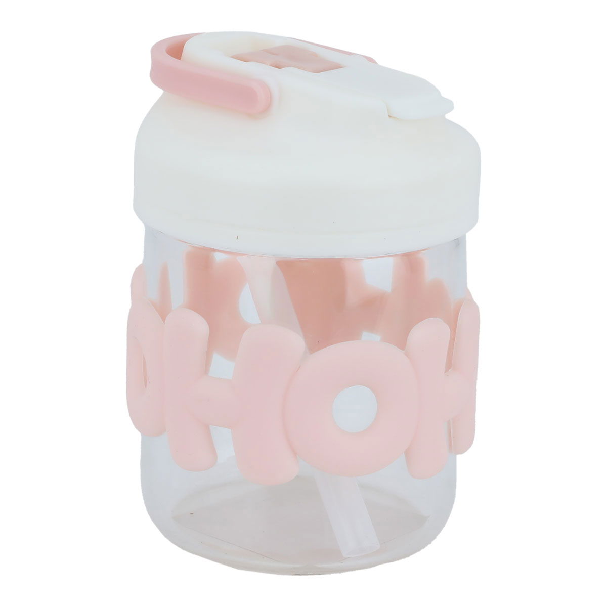 Al Saif Gallery glass cup, 400 ml, with white-pink-transparent lid product image