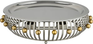 صحن تقديم ستانلس استيل السيف غاليري، 33x33x10 سم، دائري مسطح، قاعدة - فضي ذهبي product image