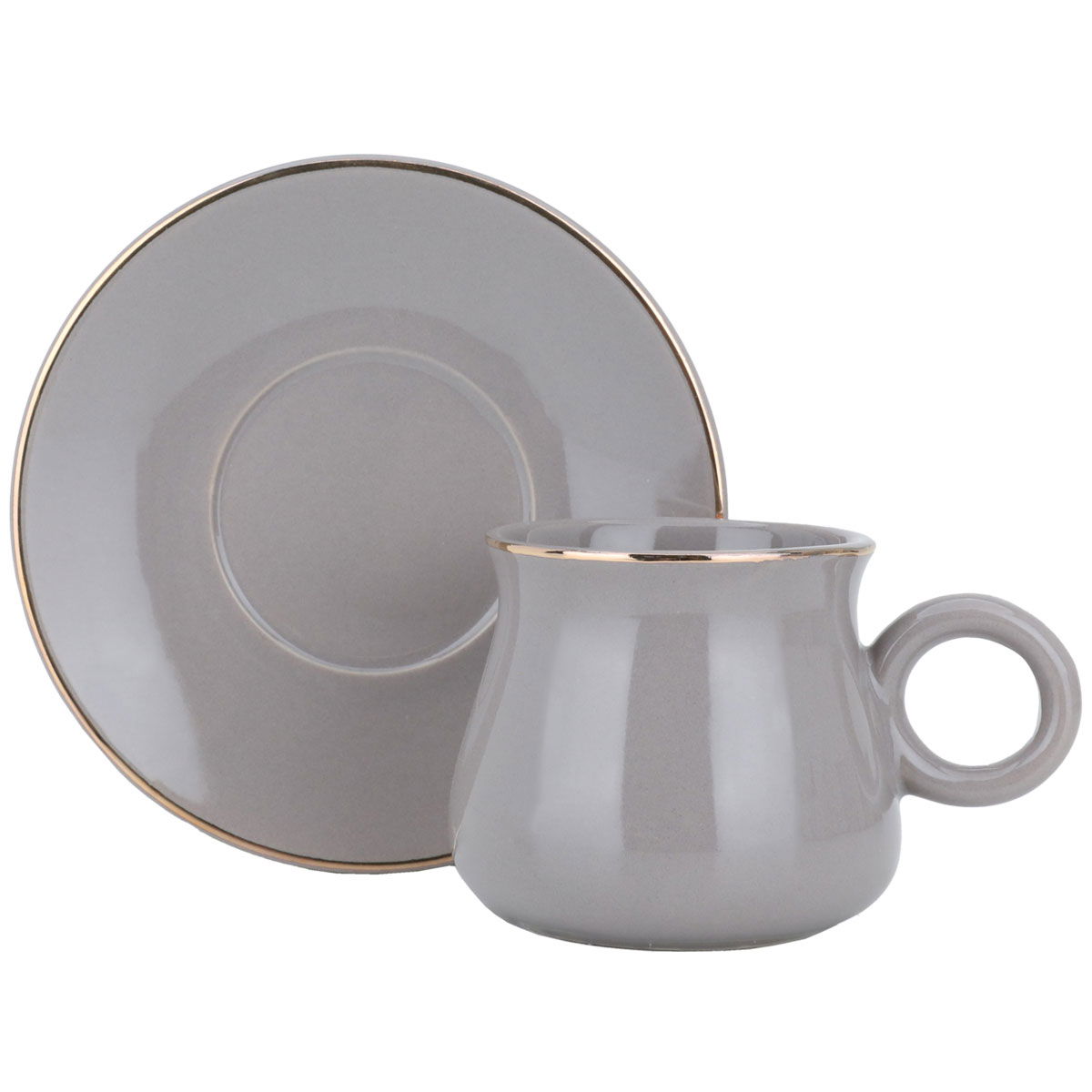 Al Saif Gallery Turkish coffee cups and saucers set, porcelain, 12 pieces - grey product image
