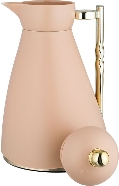 ترمس نور جلوري، 1 لتر، حافظة داخلية زجاج، ضغاط، يد ذهبي- بيج product image 4