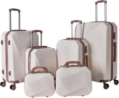طقم شنط سفر ABS ليمرا، 6 مقاسات، 4 عجلات، زاويه 360 درجة، LMA-1348 - بيج ذهبي product image 1