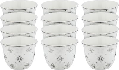 طقم فناجين قهوة سعودي بورسلان السيف غاليري، 12 قطعة - أبيض فضي product image 1