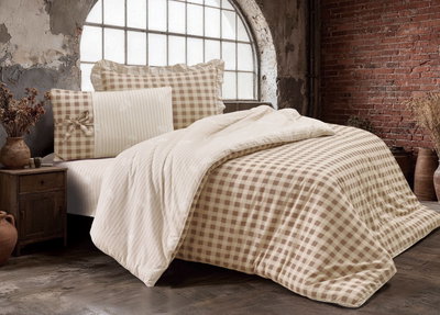 طقم لحاف سهام قطن، 4 قطع، نفر ونص، 225x170 سم - بيج product image 3
