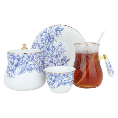 Al Saif Gallery Victoria Porcelain Coffee Cups and Teapots Set, 26 Pieces - White Blue product image 1