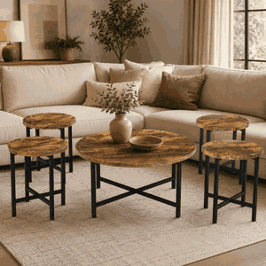 طقم طاولات خشب MDF و معدن، 5 قطع - اسود بني product image