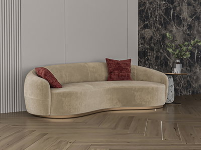 Modern Swedish wood sofa, 228x85x48 cm, velvet fabric - Coffee product image 4
