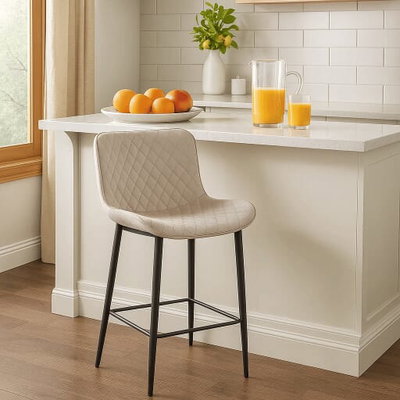 كرسي بار مودرن معدن، 113×40×35 سم، قاعدة قماش واسفنج - بيج product image 1