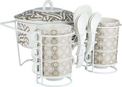 طقم شوربة بورسلان ون مور، 35x25x25 سم، 16 قطعة - أبيض بيج product image 3