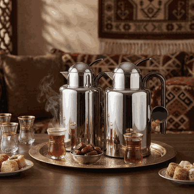 طقم ترامس اكرام السيف غاليري، قطعتين، 1/1.5 لتر، حافظة داخلية زجاج، يد اسود - فضي product image 2