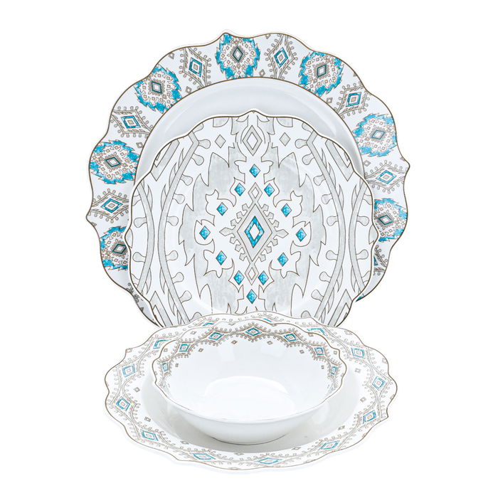 طقم عشاء بورسلان منقوش السيف غاليري، 24 قطعة - أبيض product image 1