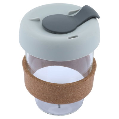كوب زجاج السيف غاليري، 340 مل، بحزام سيليكون، غطاء رمادي - شفاف product image 2