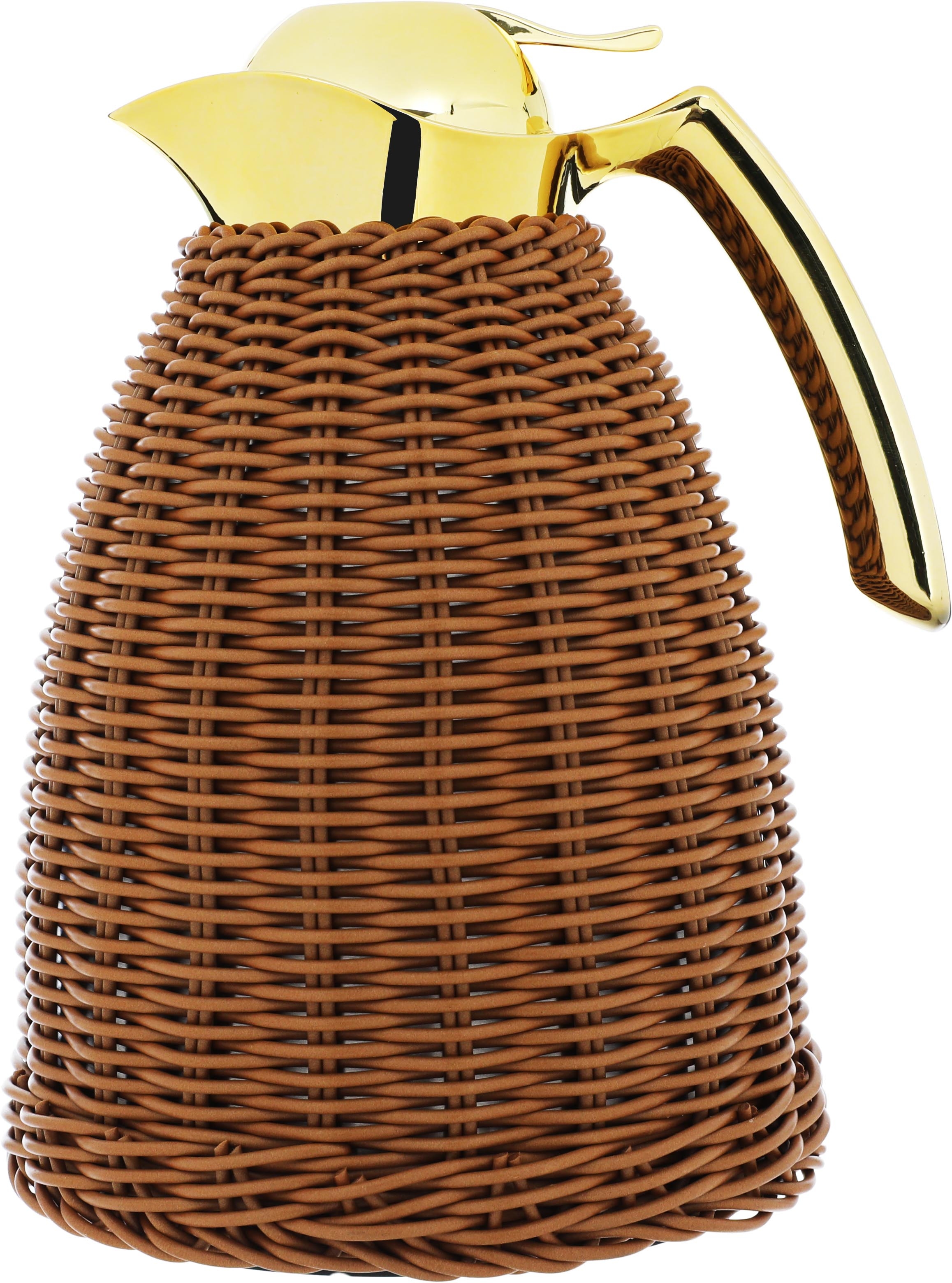 Timeless rattan thermos, 1 liter, golden handle, thermal glass inner container, plastic outer shell - brown product image