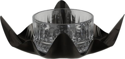 Al Saif Gallery Glass Serving Bowl, 16/10 cm, 2 pieces, Nickel Saucer - Glossy Black Transparent product image 2