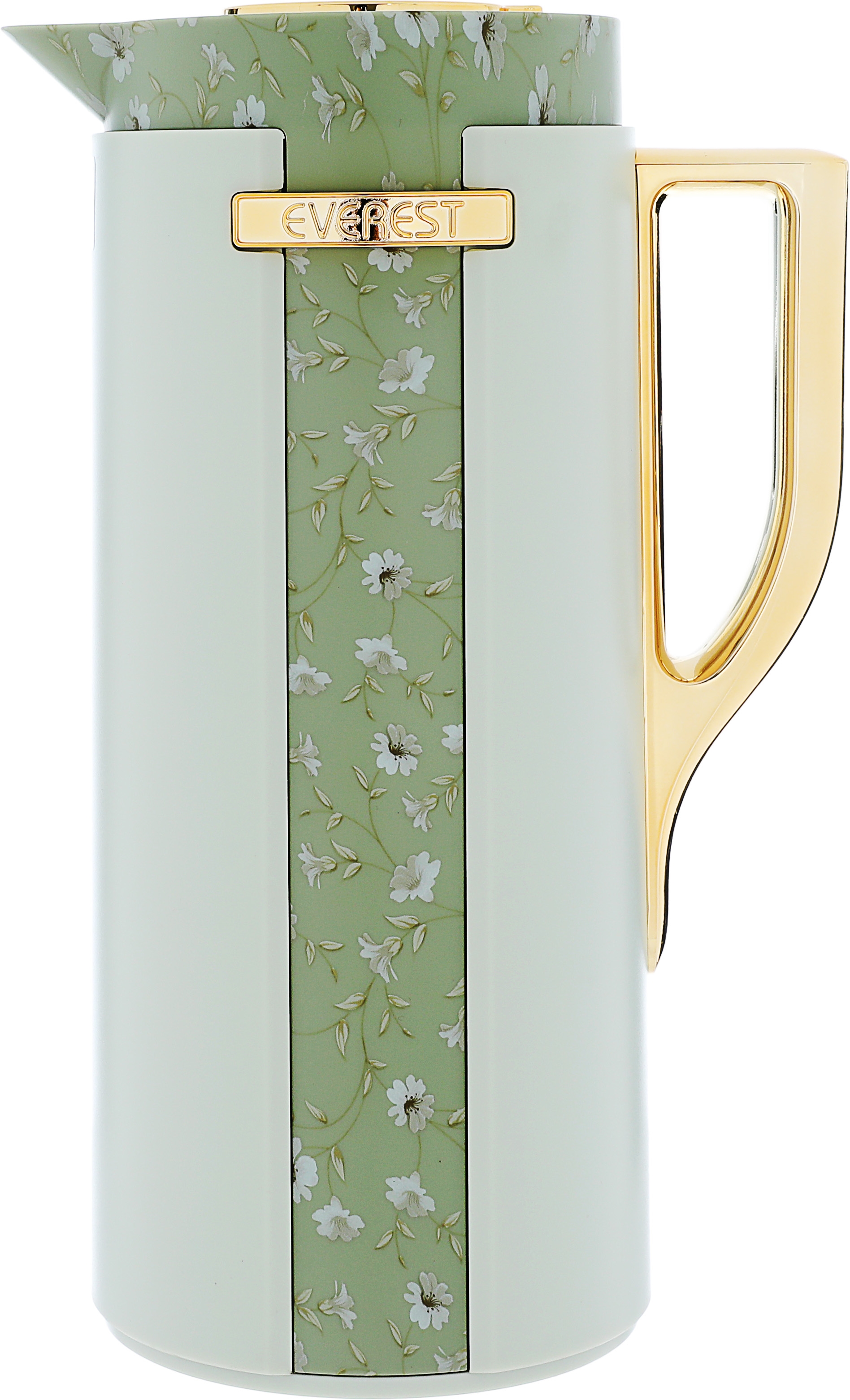 Everest Widad Thermos, rose pattern, golden handle, 1 liter, thermal glass inner shell, plastic outer shell - green product image