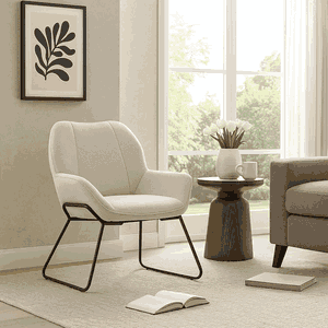 كرسي مودرن معدن، 80×65×55 سم، قماش بوكليه واسفنج - بيج product image