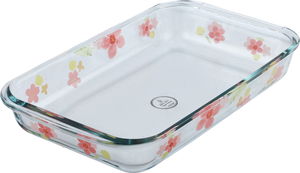 AlSaif Gallery Glass Oven Tray, 35 x 20 x 5 cm, 2.2 L, Rose Pattern - Clear Pink product image 2