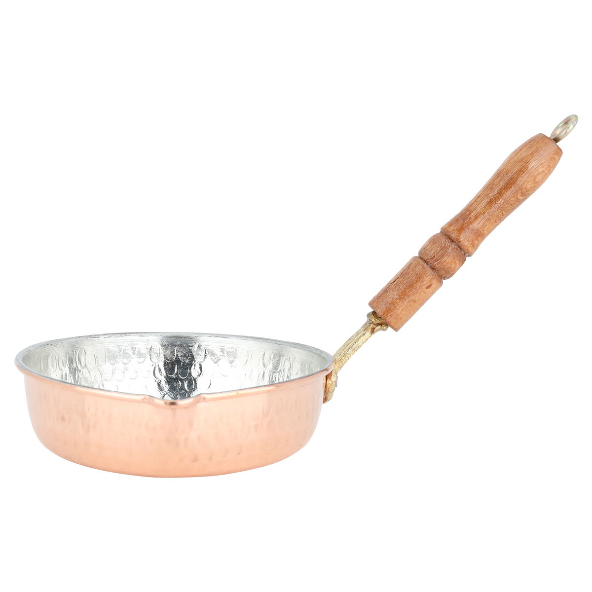 Copper egg pan with Hascevher wood handle, 13x13x3.5 cm, Turkish - Copper product image