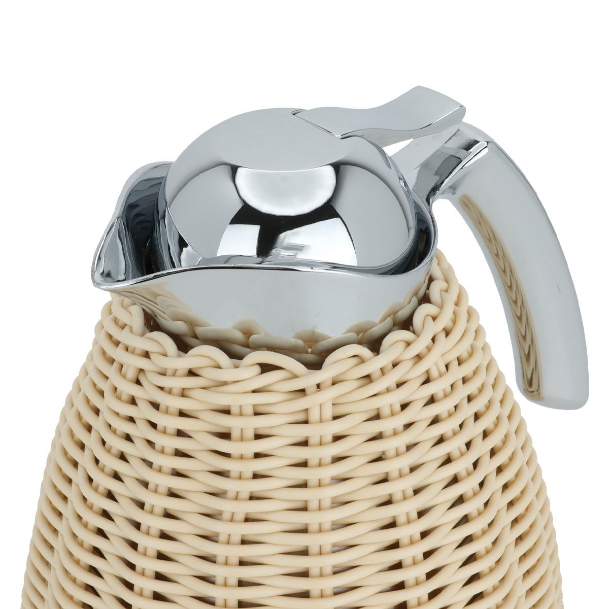 Timeless rattan thermos, 1 liter, silver handle, thermal glass inner container, steel outer shell - light beige product image 4