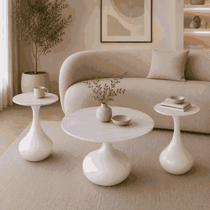 طقم طاولات سيراميك و معدن، 3 قطع - ابيض product image