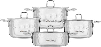 طقم قدور استيل بغطاء كوركماز ايرنا، 8 قطع - فضي product image 1
