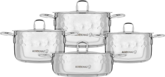 طقم قدور استيل بغطاء كوركماز ايرنا، 8 قطع - فضي product image 1