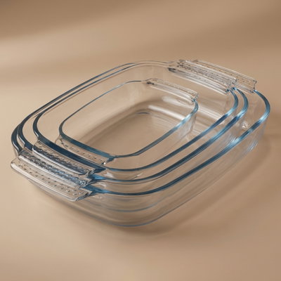 طقم صواني زجاج بايركس، 4 قطع، مستطيل - شفاف product image 1