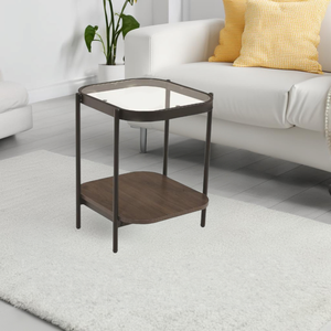 طاولة جانبية مودرن زجاج و خشب MDF، 55×45 42 سم - بني product image