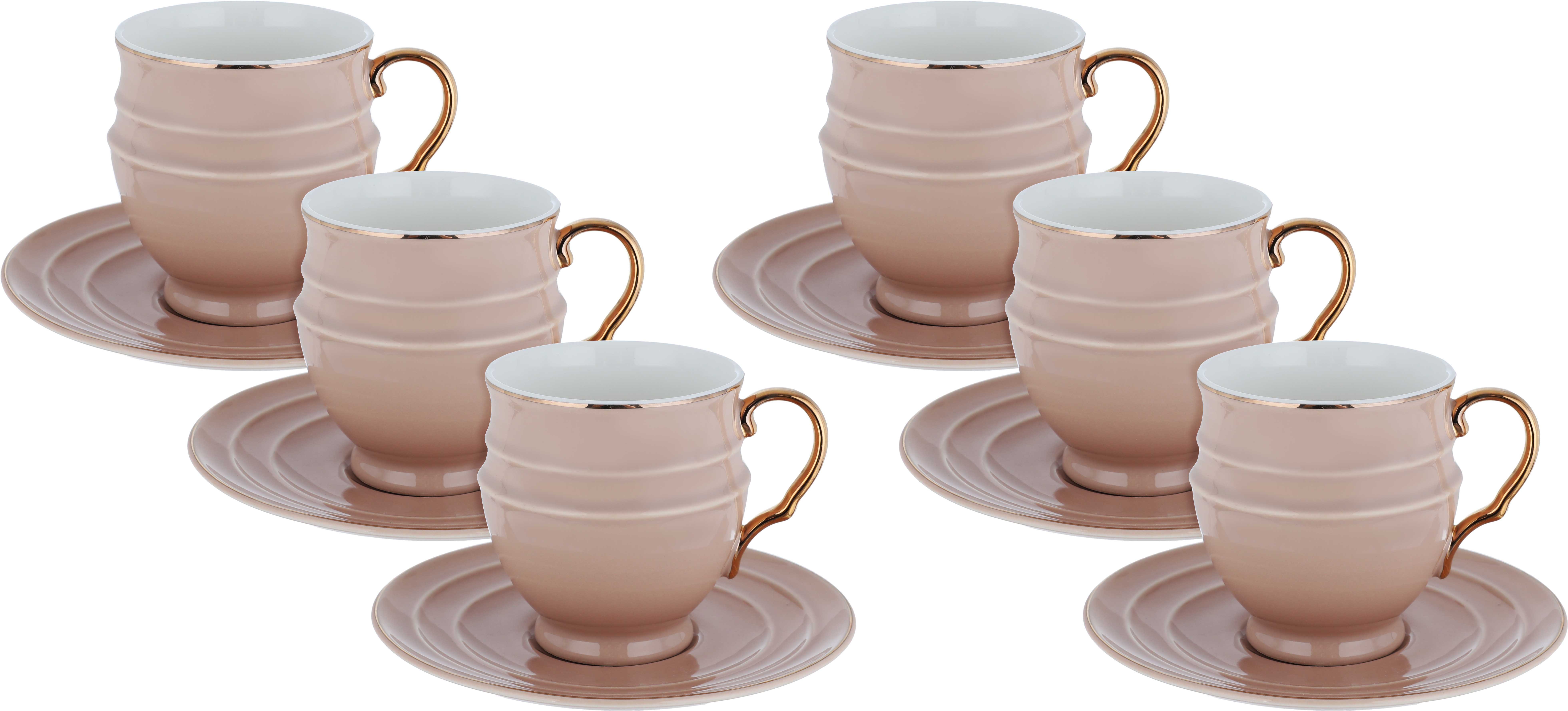 Al Saif Gallery porcelain tea cups set, 12 pieces, gold-light brown line product image