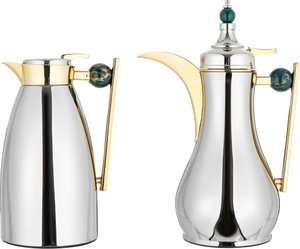 Al Saif Gallery thermos set, 1 liter, golden handle, thermal glass inner case, steel outer body - silver product image 2
