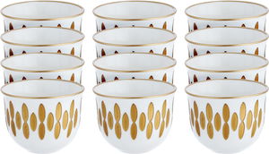 AlSaif Gallery Porcelain Arabic Coffee Cup Set, 60 ml, 12 Pieces - White Gold product image