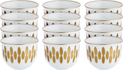 AlSaif Gallery Porcelain Arabic Coffee Cup Set, 60 ml, 12 Pieces - White Gold product image 1