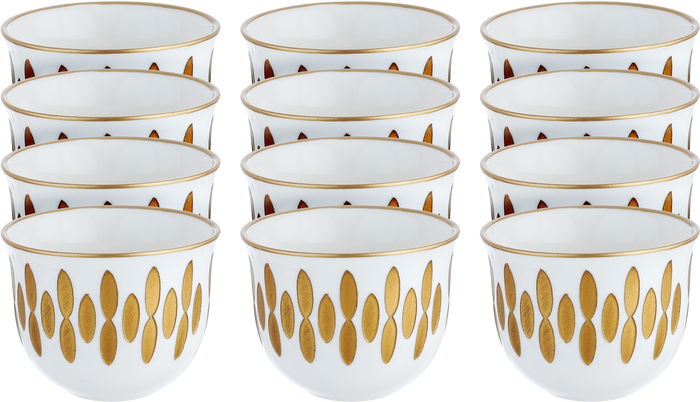 AlSaif Gallery Porcelain Arabic Coffee Cup Set, 60 ml, 12 Pieces - White Gold product image 1