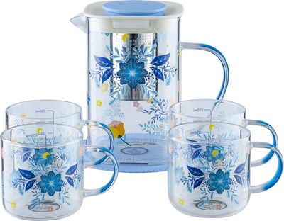 طقم جاك مع اكواب زجاج السيف غاليري، 5 قطع - شفاف ازرق product image 1