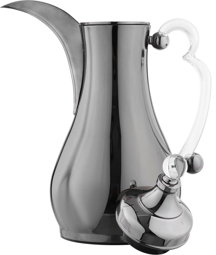 Alsaif Gallery Al-Asalah Thermos Set, 1/1 liter, glass interior, stainless steel exterior, transparent handle, press - glossy black product image 9