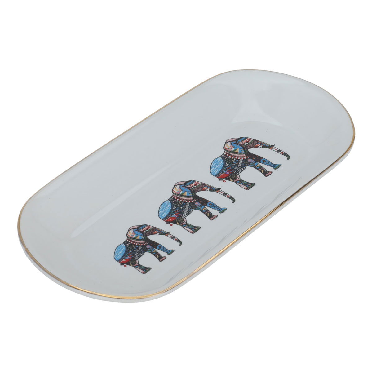 Al Saif Gallery porcelain serving plate, oval, 19 cm - white, elephant pattern product image 2