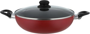 مقلاة تيفلون مستر كوك، 32 سم، عميقة، بيدين اسود، غطاء زجاج- احمر product image 2