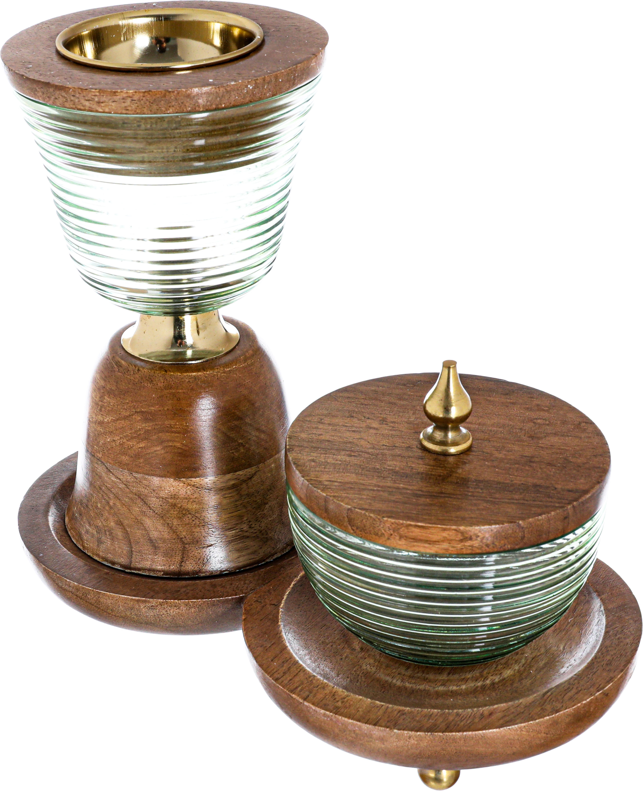 Al Saif Gallery glass incense burner set, with a wooden base - brown product image 4