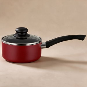 كسرولة تيفلون مستر كوك، 16 سم، يد اسود، غطاء زجاج - احمر product image