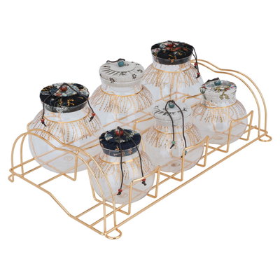 طقم علب بهارات زجاج السيف غاليري، بستاند ذهبي، 7 قطع - ملون product image 3