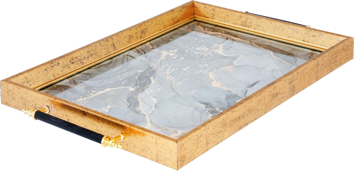 Tofaria Al Saif Gallery glass, 30 x 47 cm, rectangle, gray and gold marble pattern, handle - gold product image 2