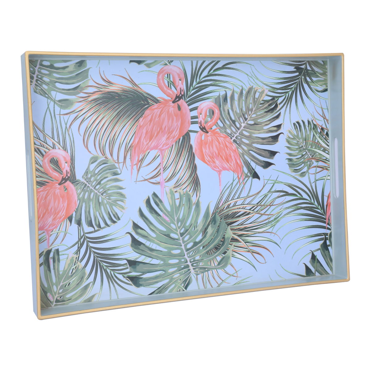 Al Saif Gallery plastic serving topper, 48 x 35 x 4.6 cm, rectangular, with hand, flamingo drawing - blue product image