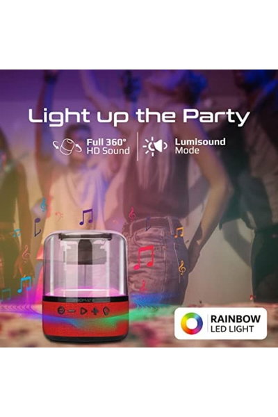 مكبر صوت بروميت، 10 واط، اضاءة LED، 1800 مللي أمبير/ساعة، يدعم البلوتوث - احمر شفاف product image 4
