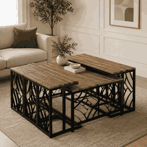 طقم طاولات خشب MDF و معدن، 7 قطع - اسود بني product image