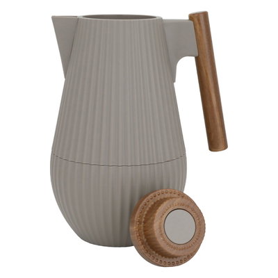 Al Saif Gallery Layar thermos, wooden handle, compressor, 1 liter, thermal glass inner container, plastic outer shell - Cappuccino product image 4