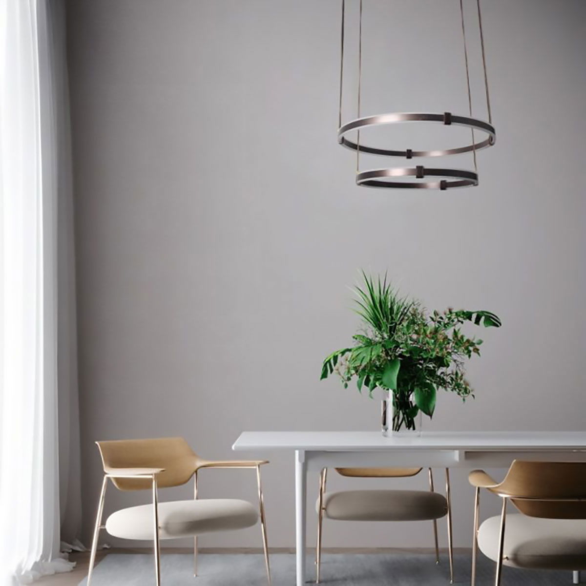 ثريا ألمنيوم السيف غاليري، 80-60 سم، 100 واط، دائري - بني product image 4